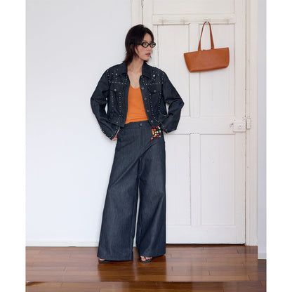 Vintage Washed Twill Wide Leg Jeans