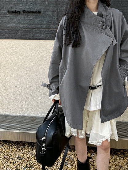 British style stand-up collar trench coat women's autumn new loose short D-button open coat