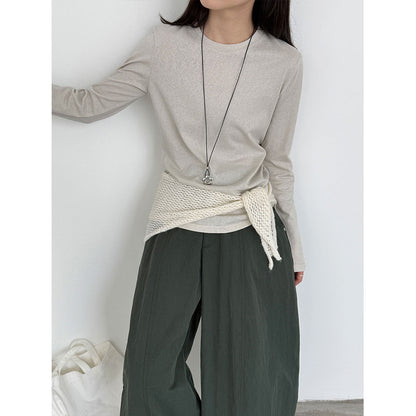 Simple stacked bottoming shirt women's spring new basic long-sleeved T-shirt with a thin top