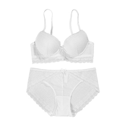 Lace women's underwear set, nylon small breasts gathered, bra supported on top, anti-sagging mesh bra gathered on top
