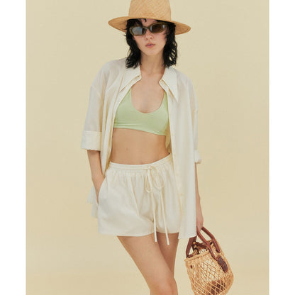 Flocking Tencel Polka Dot Shorts Casual Pants