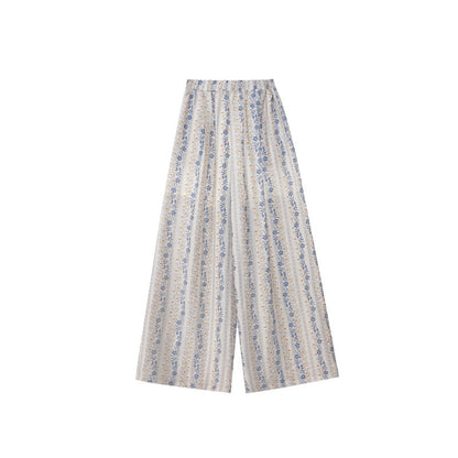 Floral pants retro drape mopping loose wide-leg pants