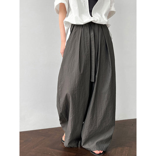 Korean casual drawstring wide-leg pants women's summer new loose pleated lace-up scimitar pants