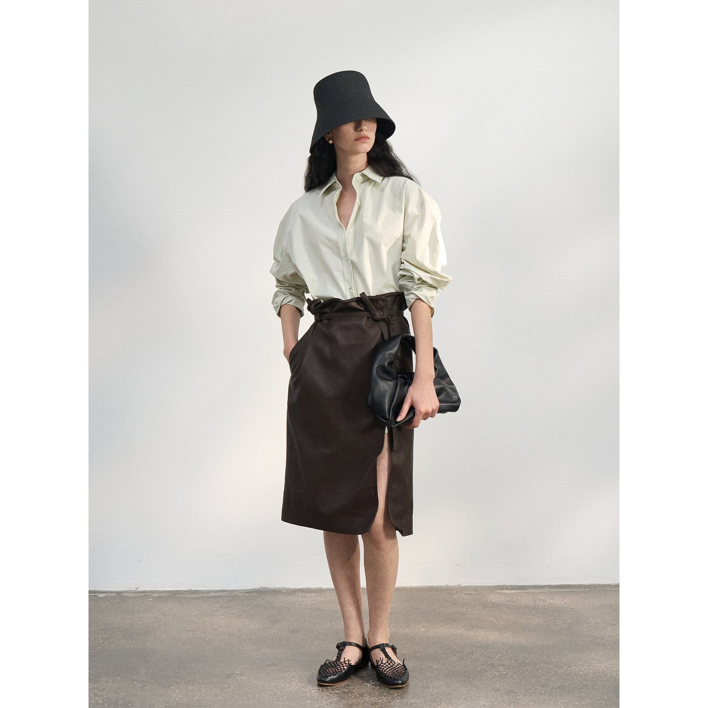 Spring new design wire lace-up slim fit loose soft shirt