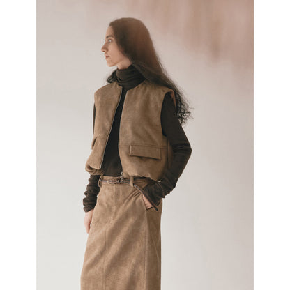 Windproof and warm textured suede cloud padded cotton retro vest jacket