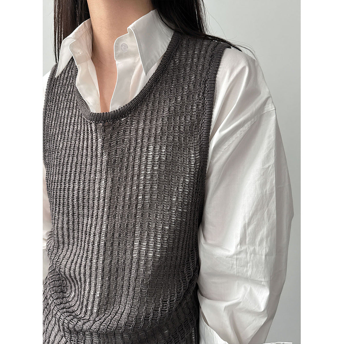 Design sense hollow strap drape knitted vest women