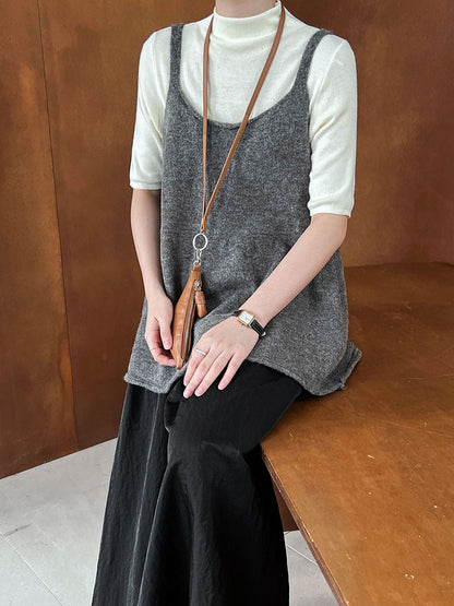 Korean U-neck temperament knitted suspender vest women's autumn new lazy wind sleeveless top