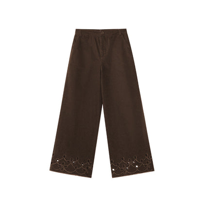 Age-reducing versatile hollow lace mid-rise straight casual pants