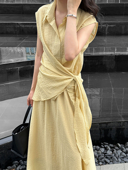 Korean design temperament strap top + high waist skirt summer new shirt set
