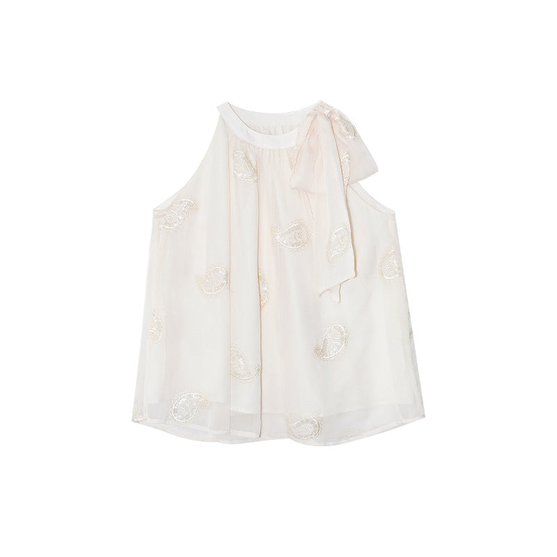 Sweet age-reducing shirt design streamer neck sleeveless top