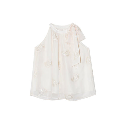Sweet age-reducing shirt design streamer neck sleeveless top