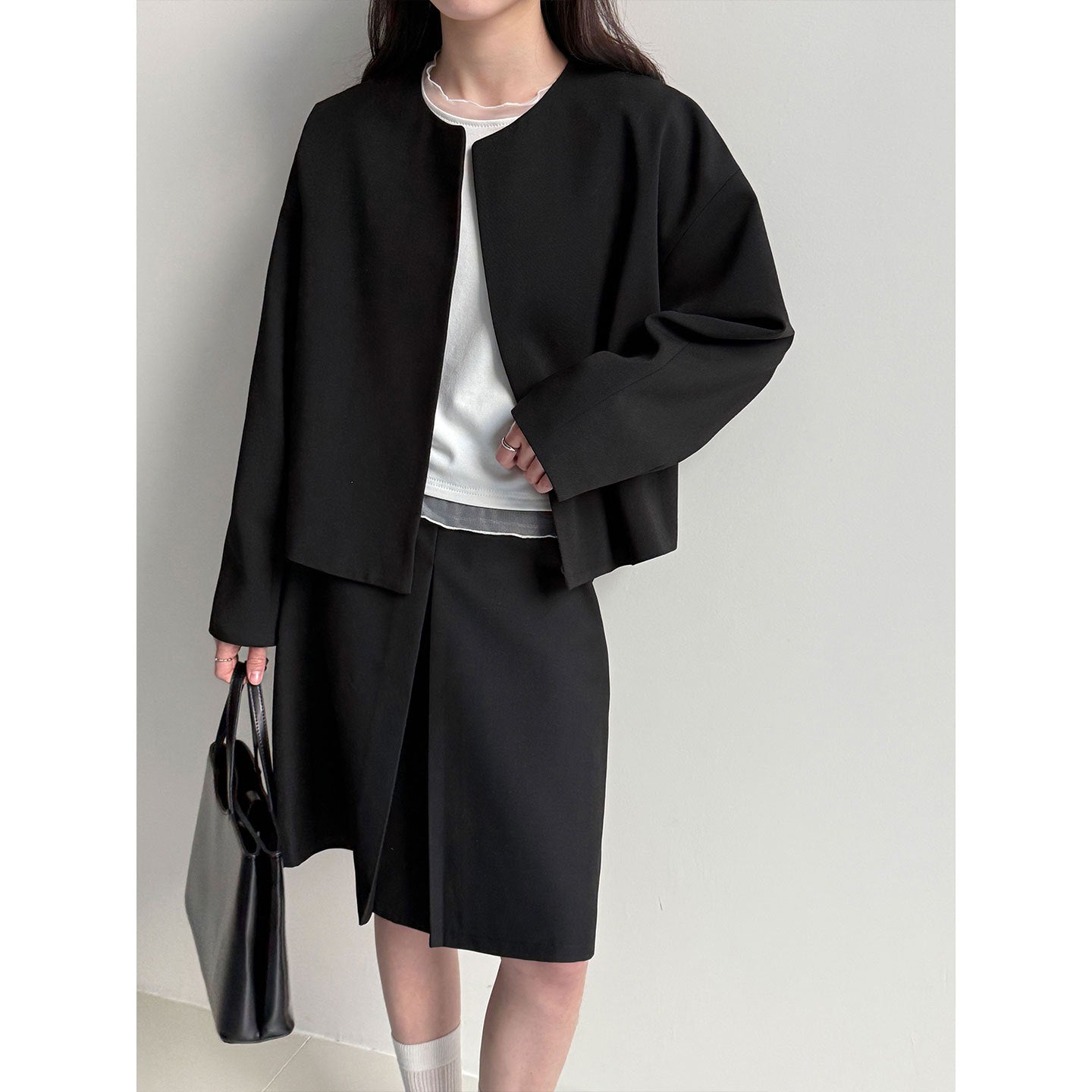 High intelligence round neck buckle-free blazer women's early spring new minimalist small suit top