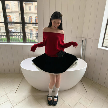 Sweet Skirt Lace Lace Velvet Skirt