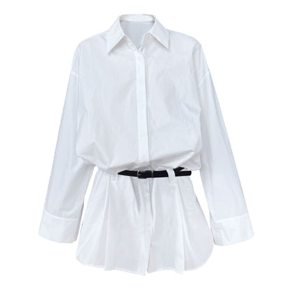 French shirt dress women's spring new design sense Polo collar temperament thin shirt short skirt