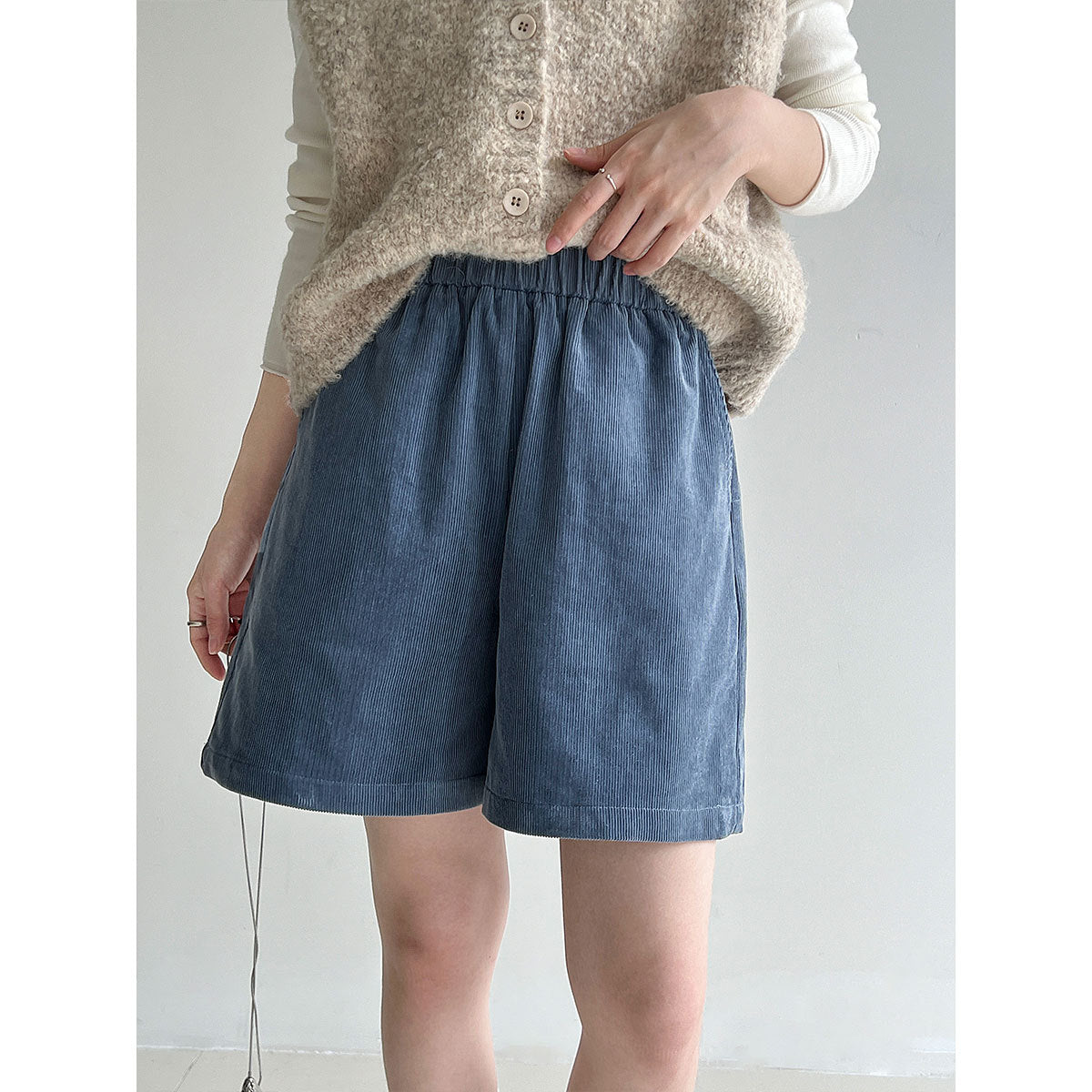 Retro Corduroy Wide Leg Casual Shorts Women's Autumn New Korean Elastic High Waist Skinny Pants