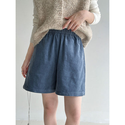 Retro Corduroy Wide Leg Casual Shorts Women's Autumn New Korean Elastic High Waist Skinny Pants