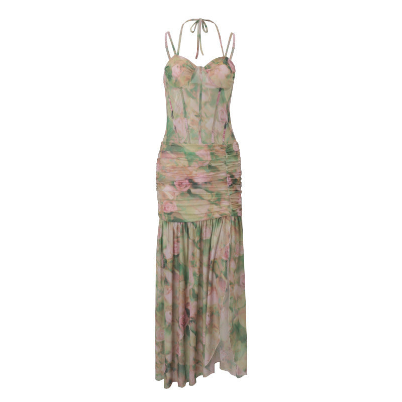 Halter Print Maxi Dress with Split