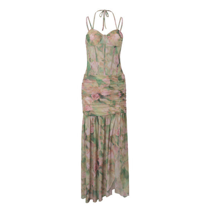 Halter Print Maxi Dress with Split