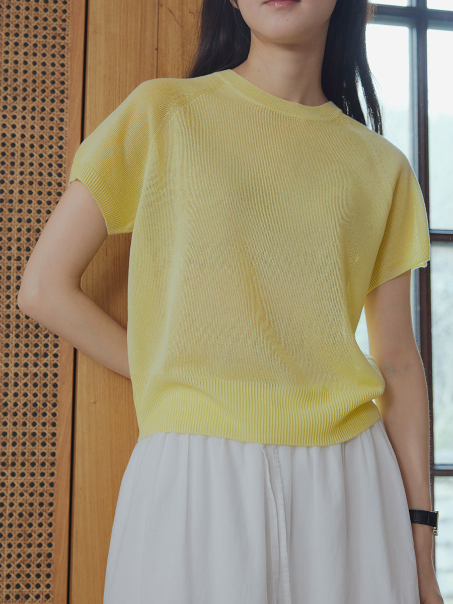 Macaron dry breathable short-sleeved knitted top