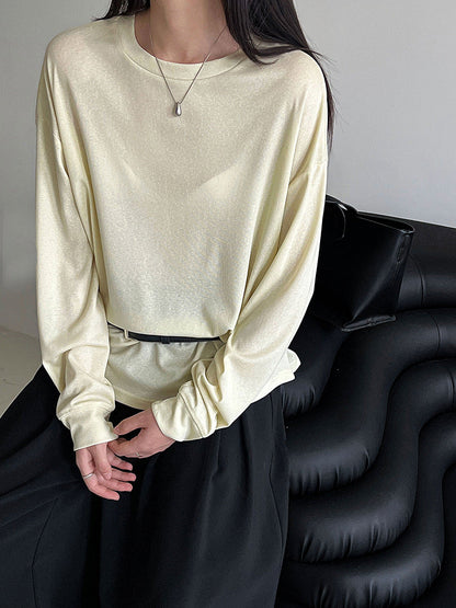 Minimal drape Tencel long-sleeved T-shirt women's autumn new round neck basic versatile bottoming shirt top