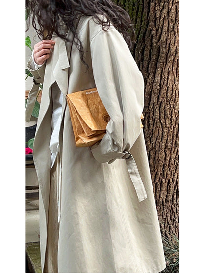 Design~ Autumn high-end British minimalist quiet luxury medium and long knee trench coat
