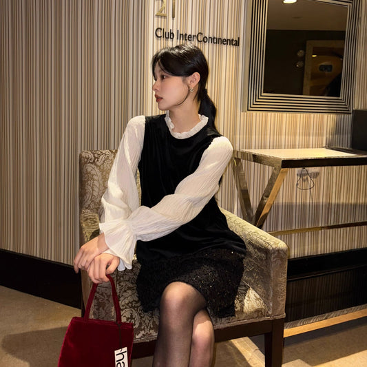 Heavy Industry sequined velvet fake two-piece dress