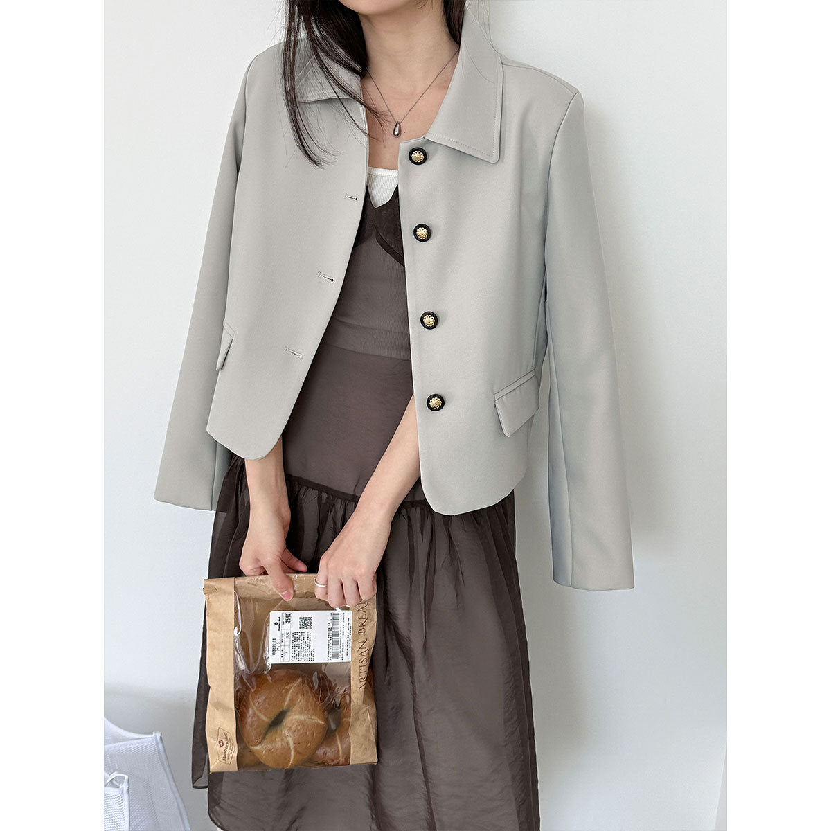 Korean Xiaoxiangfeng jacket + pleated skirt 26 early spring commuter casual suit 89027