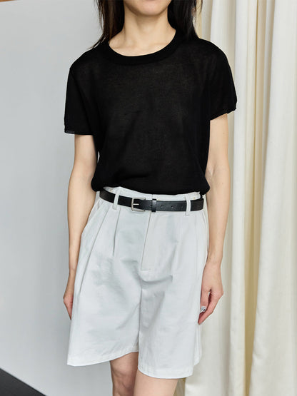 Seamless one-piece short-sleeved knitted sweater lazy top