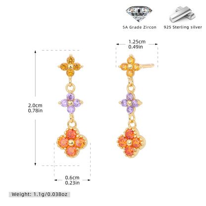 925 Sterling Silver Stud Earrings Color Zirconium Flower Earrings