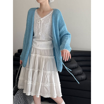 Retro wool lazy soft waxy knitted lace-up cardigan women's early spring new gentle and light sweater