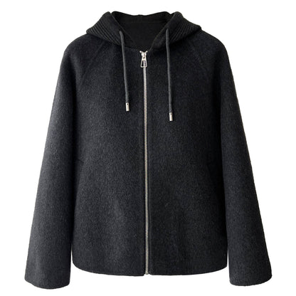 Silhouette autumn and winter knitted hooded wool woolen coat women's new short sweater double-sided woolen coat