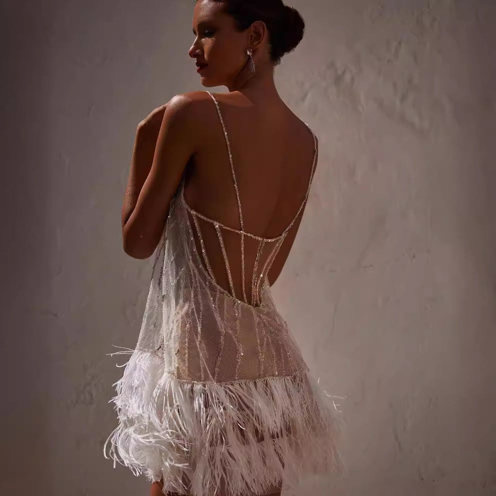 Feather Fringe Mini Dress