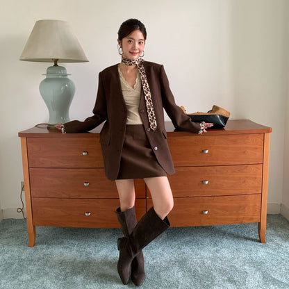 Women's Leopard Print V-Neck Pocket Loose Long Sleeve Blazer