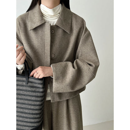 Temperament retro Korean version of thin lapel wool jacket + straight pants autumn new commuter suit