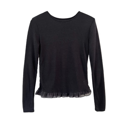 Korean basic lace splicing hem long-sleeved T-shirt women's spring and summer new thin round neck base
