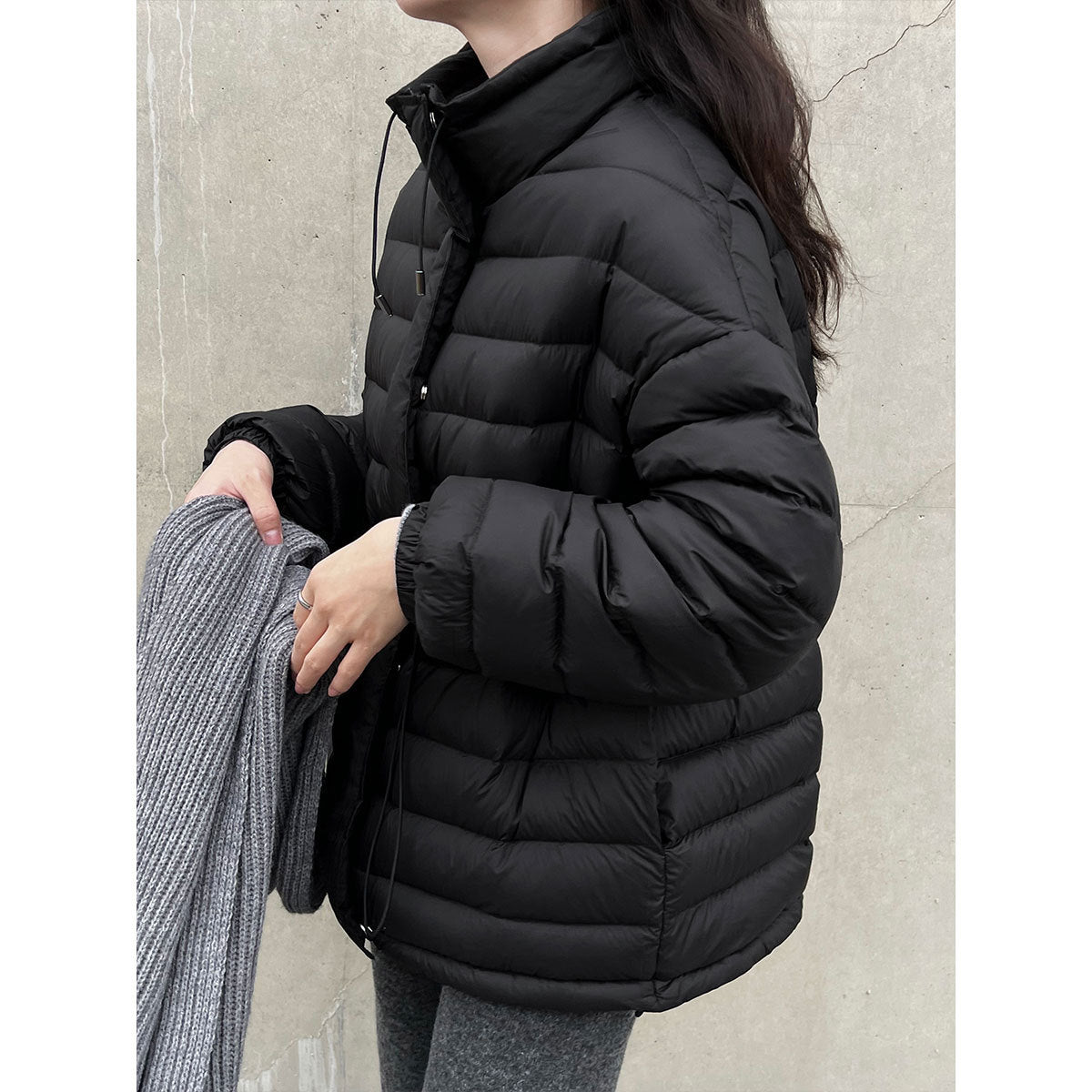 Drawstring waist slimming 90 white duck down cropped jacket