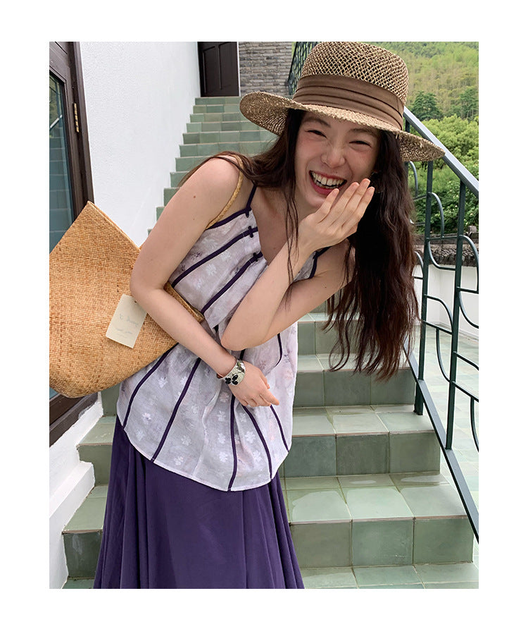 sweet age reduction light purple splicing suspender top