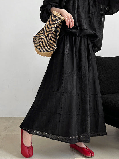 Premium temperament hollow lace embroidered top + skirt