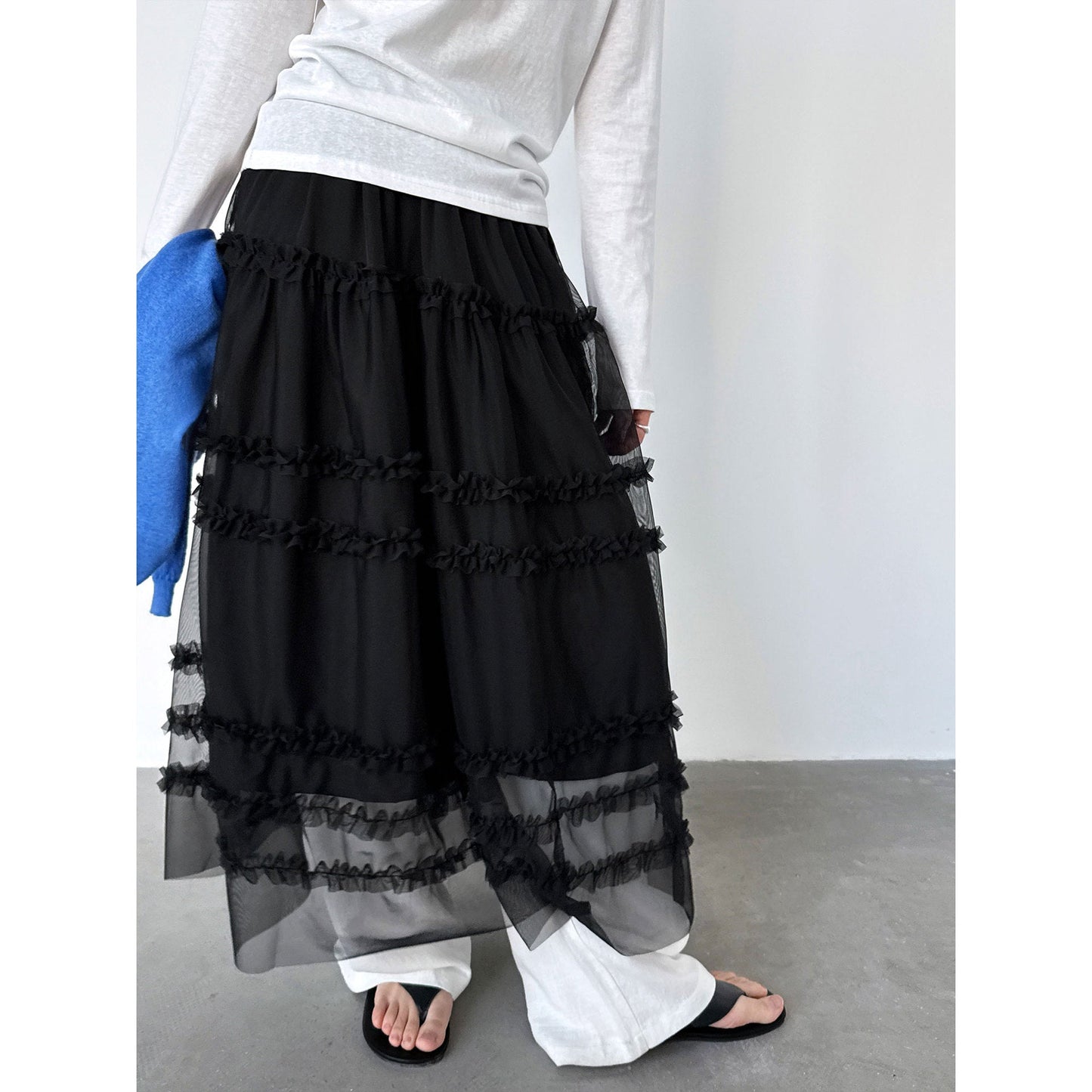High-end fungus edge gentle temperament mesh long skirt women's spring new A-line cake skirt