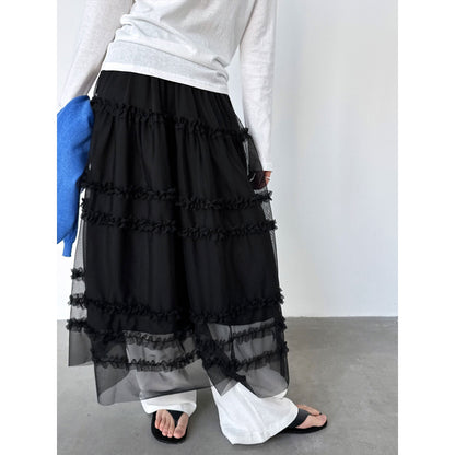 High-end fungus edge gentle temperament mesh long skirt women's spring new A-line cake skirt