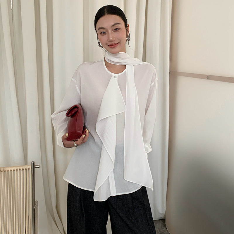 Lazy drape thin long-sleeved shirt