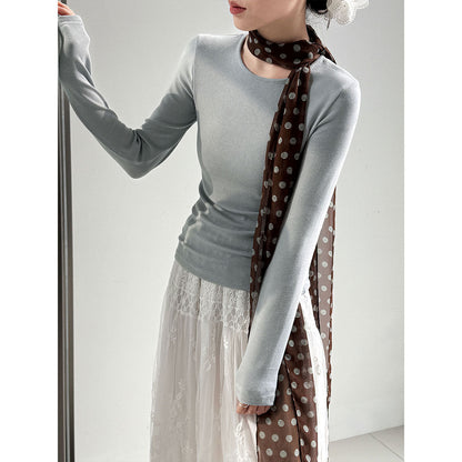 Basic solid color simple front shoulder versatile slim-fitting bottoming shirt women's early spring new stacked wear T-shirt