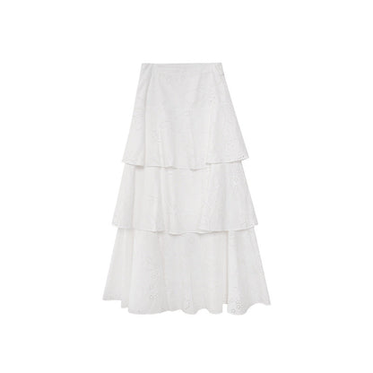 Sweet cake skirt Korean thin high waist white skirt