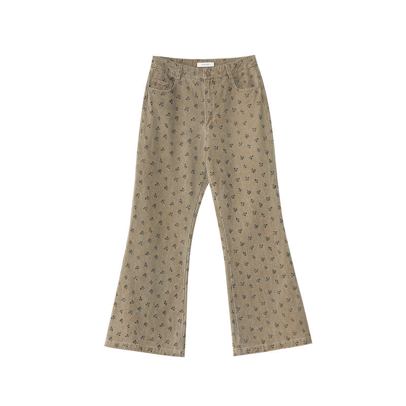 Women's High-Waist Floral Print Slim Cotton Jeans