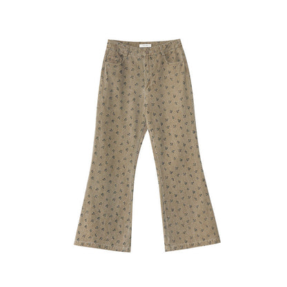 Women's High-Waist Floral Print Slim Cotton Jeans