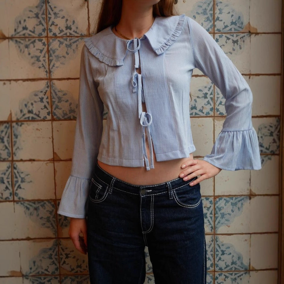 Stylish casual versatile lace-up shirt