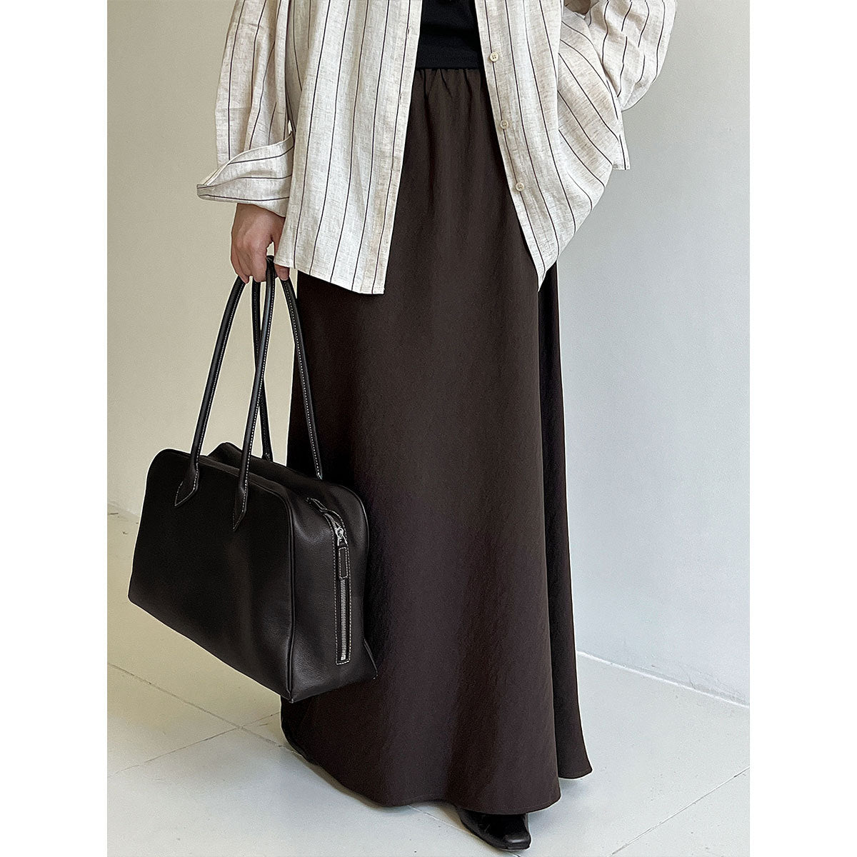 Premium drape~ Temperament high waist straight Tencel skirt autumn versatile and thin skirt