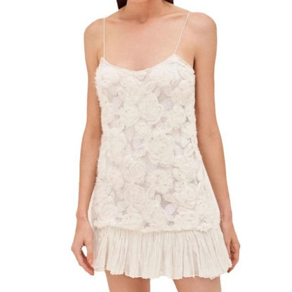 Women's summer new fashion ins wind chiffon short skirt three-dimensional flower splicing suspender dress
