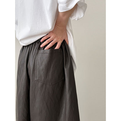 Textured casual loose five-point sports leather shorts women's autumn new thin high-waisted wide-leg shorts 3730