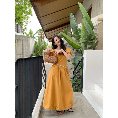 Square Neck Bubble Sleeve Maxi Dress